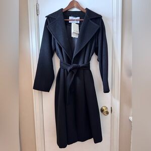MaxMara Manuela Icon Belted Camel Hair Coat Black Size 2